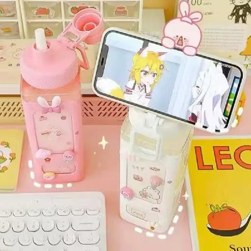 Bear Water Bottle with Straw and Stickers – 700 ml