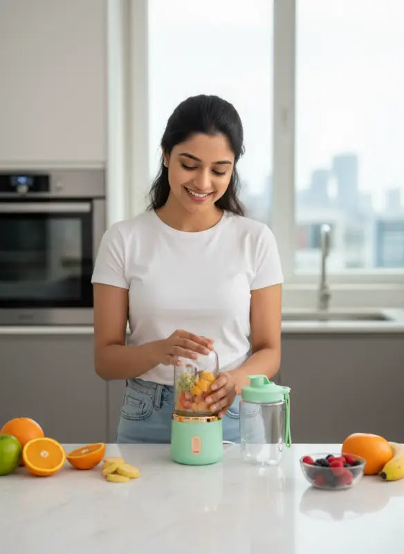 Portable Mini Juicer  – Mini 6-Blade Smoothie Maker & Shake Mixer for Travel, Gym & Office – Lightweight, Compact Personal Juice Blender
