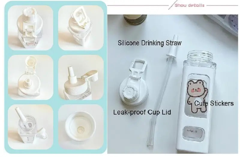 Bear Water Bottle with Straw and Stickers – 700 ml